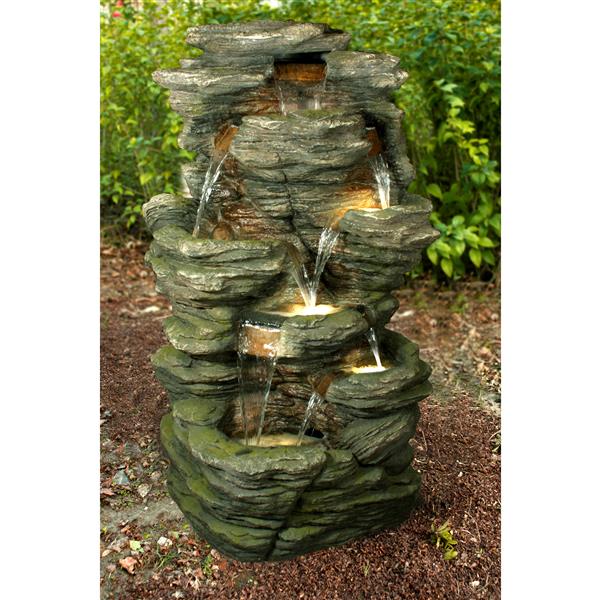 Hi-Line Gift Ltd. Multi-Level Rock Fountain with LED Lights - Multicoloured