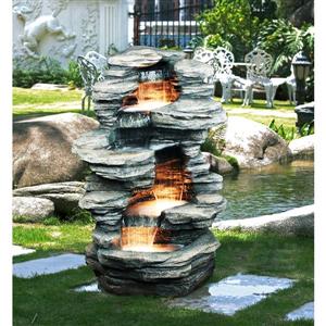 Fontaine à 4 niveaux avec roches et lampe halogène, multi