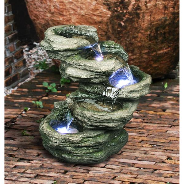 Hi-Line Gift Ltd. 4-Level Rock Fountain with LED Lights - Multicoloured