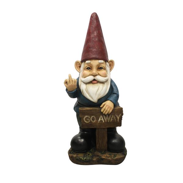 Hi-Line Gift Ltd. Gnome Holding a Go Away Sign Statue- Multicoloured