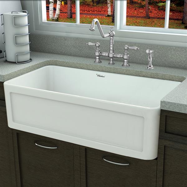 Whitehaus Collection Large Front Apron Fireclay Sink - 33-in - White