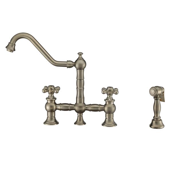 Whitehaus Collection Bridge Faucet With Side Spray Nickel Rona