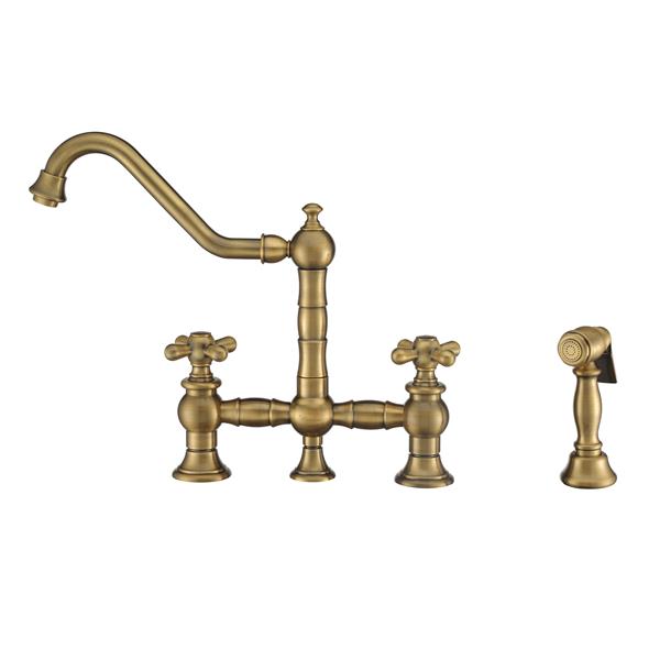 Whitehaus Collection Bridge Kitchen Faucet with Side Spray - Brass