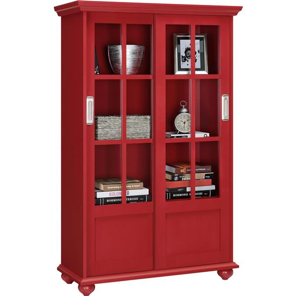 Ameriwood Home Aaron Lane Bookcase with Sliding Glass Doors - 51" - Red