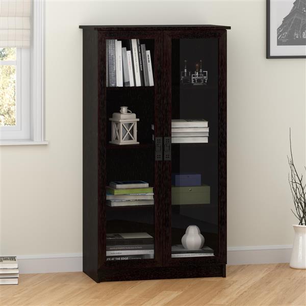 Ameriwood Home Quinton Point Bookcase, Industrial Bookcase With Glass Doors