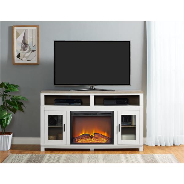 Ameriwood Home Carver White Fireplace with 2-Door TV Cabinet