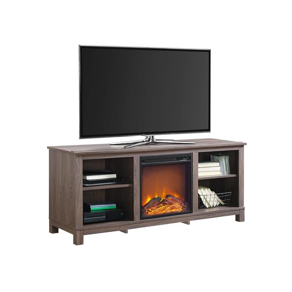 Meuble télé Edgewood avec foyer électrique intégré, brun