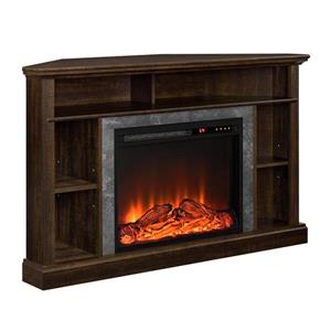 Ameriwood Home Overland Brown Corner TV Stand with Fireplace