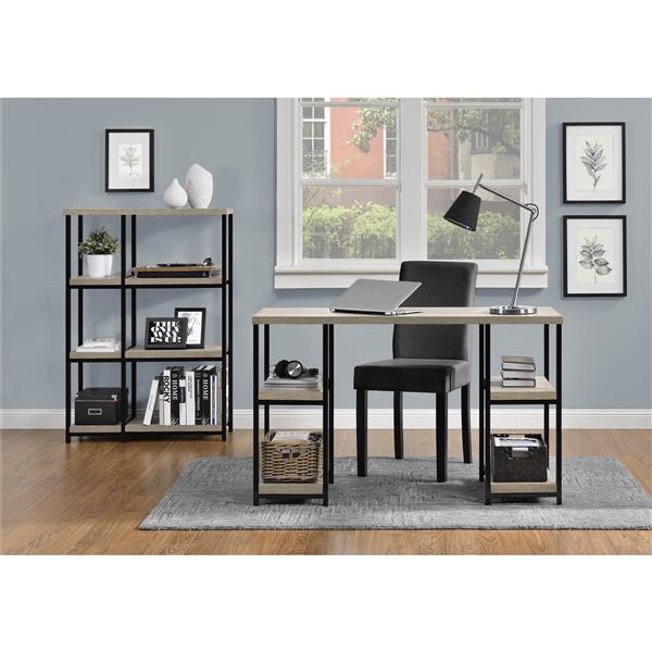 Bureau de travail avec rangement Elmwood, chêne gris vieilli