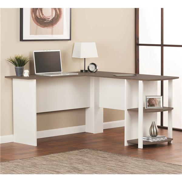 Ameriwood Home Dakota L-Shaped Desk with Bookshelves - White