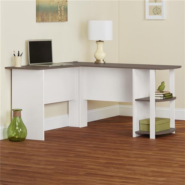 Ameriwood Home Dakota L-Shaped Desk with Bookshelves - White