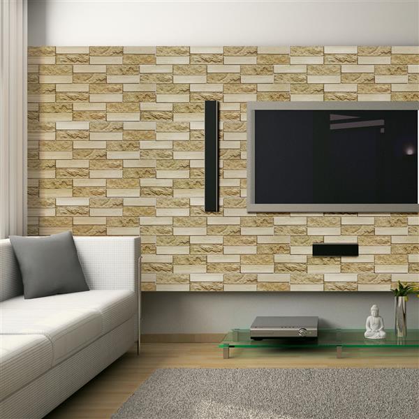 Dundee Deco 3D Wall Panel - Beige Faux Brick - 3.2-ft x 1.6-ft