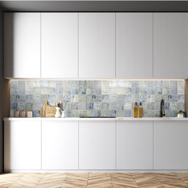 Dundee Deco PVC 3D Wall Panel - Blue and Beige Marble Squares