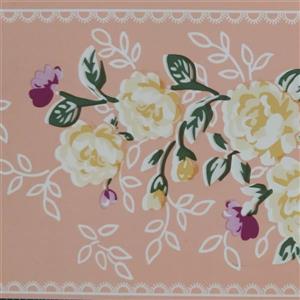 Dundee Deco Wallpaper Border -Stylized Yellow Pink Flowers Light Russet