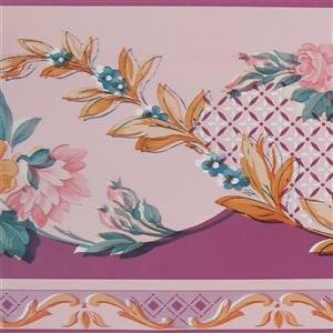 Dundee Deco Wallpaper Border - Pink Yellow Aegean Blue Flowers on Fence