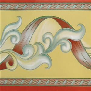 Dundee Deco Wallpaper Border - Abstract Red Stripe Greenish Vines