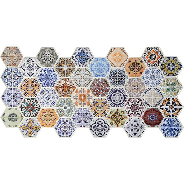 Dundee Deco 3D Wall Panel - Multicolor Patchwork Mosaic - 3.2-ft x 1.6-ft