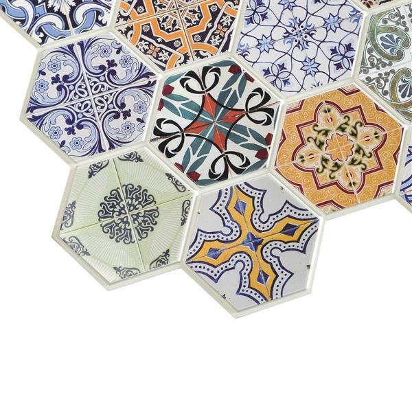 Dundee Deco 3D Wall Panel - Multicolor Patchwork Mosaic - 3.2-ft x 1.6-ft