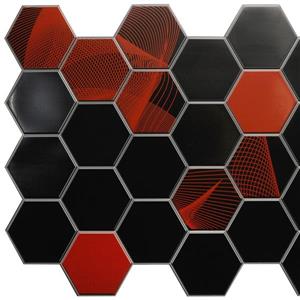 Dundee Deco PVC 3D Wall Panel Black and Red Mosaic - 3.2' x 1.6'