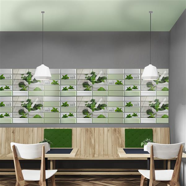 Dundee Deco PVC 3D Wall Panel - Green Mint Leaves - 3.1-ft x 1.6-ft