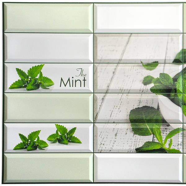 Dundee Deco PVC 3D Wall Panel - Green Mint Leaves - 3.1-ft x 1.6-ft