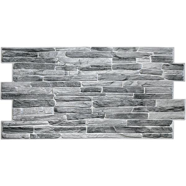 Dundee Deco PVC 3D Wall Panel - Dark Grey Faux Slate - 3.2-ft x 1.6-ft