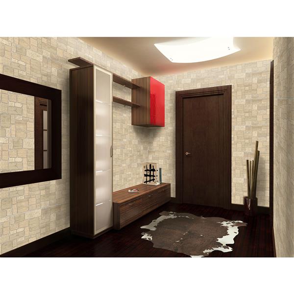 Dundee Deco 3D Wall Panel - Light Beige Faux Limestone - 3.2-ft x 1.6-ft