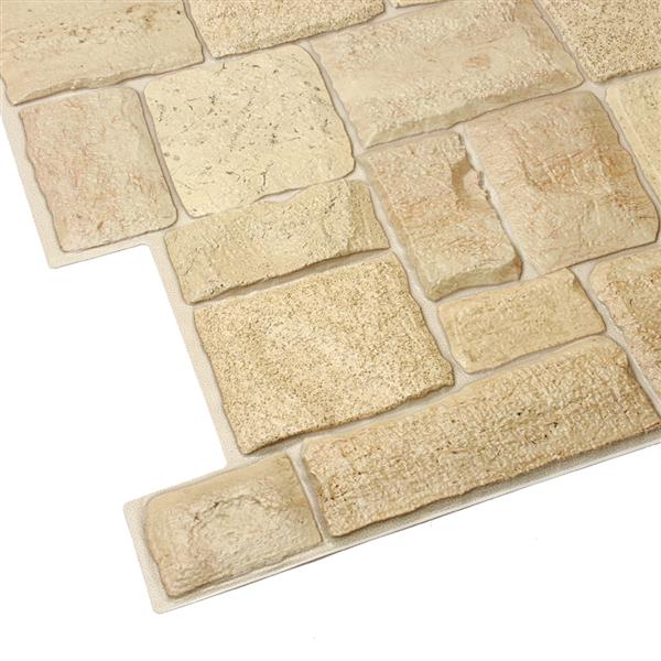 Dundee Deco 3D Wall Panel - Light Beige Faux Limestone - 3.2-ft x 1.6-ft