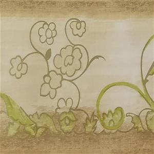Dundee Deco Wallpaper Border -Abstract Green Flowers Vines Damask Beige