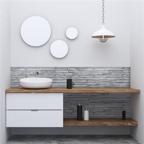 Dundee Deco PVC 3D Wall Panel - Grey Faux Flagstone - 3.2-ft x 1.6-ft