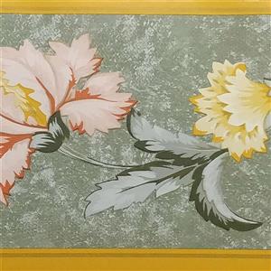Dundee Deco Wallpaper Border - Yellow Pink Flowers on Vine Dark Green