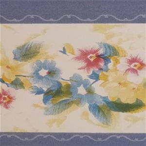 Dundee Deco Wallpaper Border - Cerulean Blue Yellow Red White Flowers