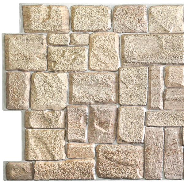 Dundee Deco PVC 3D Wall Panel - Beige Faux Limestone - 3.2-ft x 1.6-ft