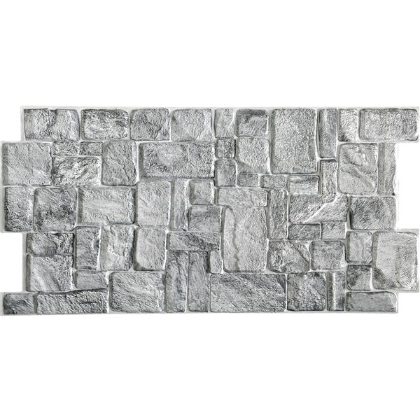 Dundee Deco PVC 3D Wall Panel - Grey Faux Old Stone - 3.2-ft x 1.6-ft