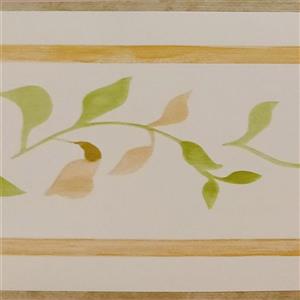 Dundee Deco Wallpaper Border - Green Yellow Leaves on Vine Light Beige