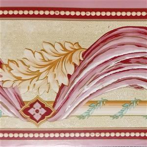 Dundee Deco Wallpaper Border - Pink Curtains Leaves Distressed Yellow