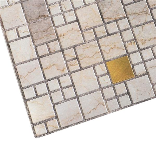 Dundee Deco 3D Wall Panel - Beige Marble with Gold Squares