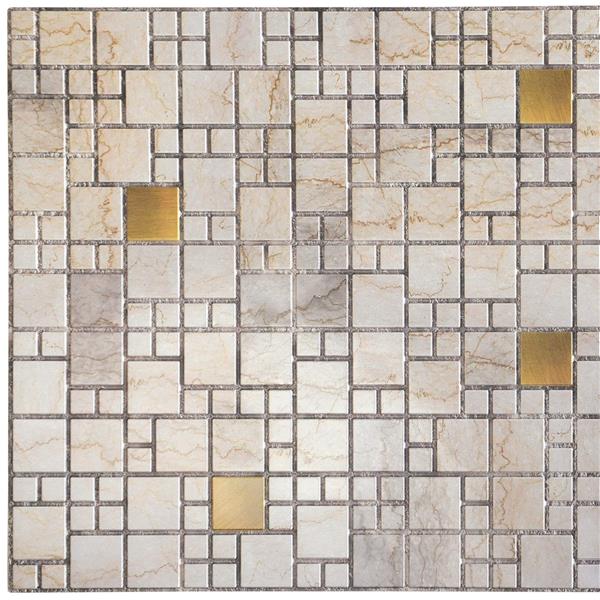 Dundee Deco 3D Wall Panel - Beige Marble with Gold Squares