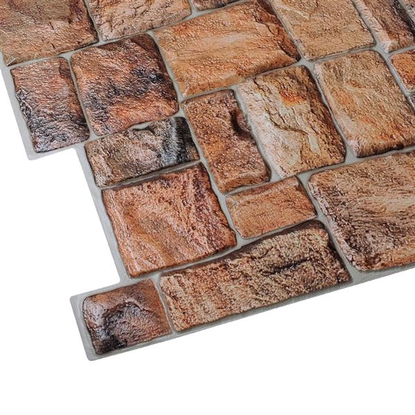 Dundee Deco PVC 3D Wall Panel - Brown Red Faux Stone - 3.2-ft x 1.6-ft
