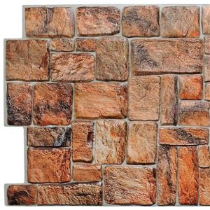 Dundee Deco PVC 3D Wall Panel - Brown Red Faux Stone - 3.2-ft x 1.6-ft