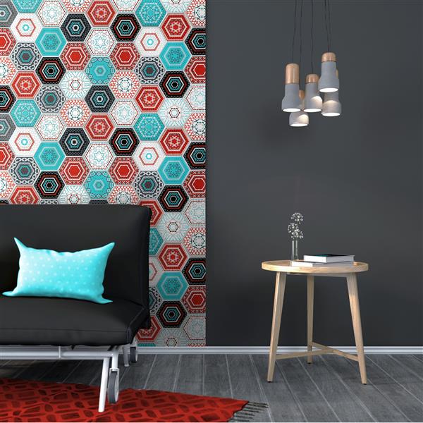 Dundee Deco PVC 3D Wall Panel - Multicolor Hexagon Mosaic - 3.2-ft x 1.6-ft