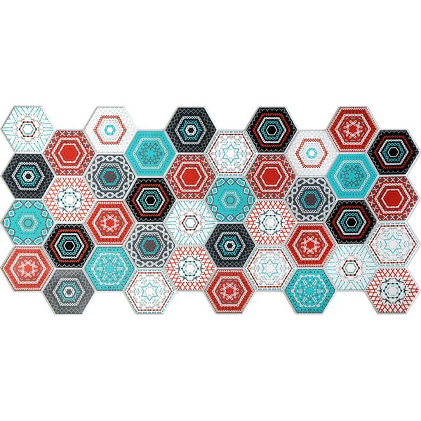 Dundee Deco PVC 3D Wall Panel - Multicolor Hexagon Mosaic - 3.2-ft x 1.6-ft