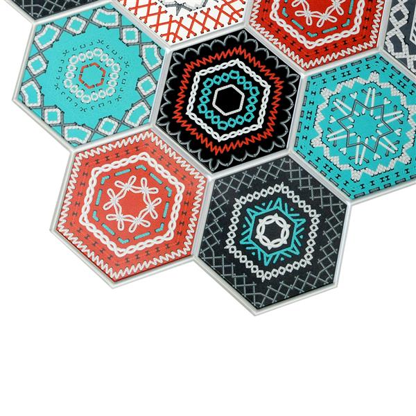 Dundee Deco PVC 3D Wall Panel - Multicolor Hexagon Mosaic - 3.2-ft x 1.6-ft