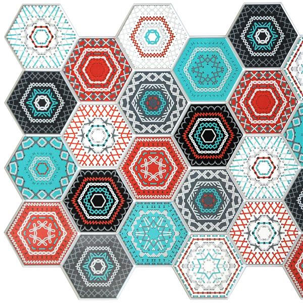 Dundee Deco PVC 3D Wall Panel - Multicolor Hexagon Mosaic - 3.2-ft x 1.6-ft