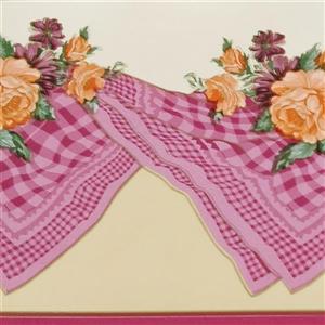 Dundee Deco Wallpaper Border - Orange Bloomed Roses Pink Red Table Cloth