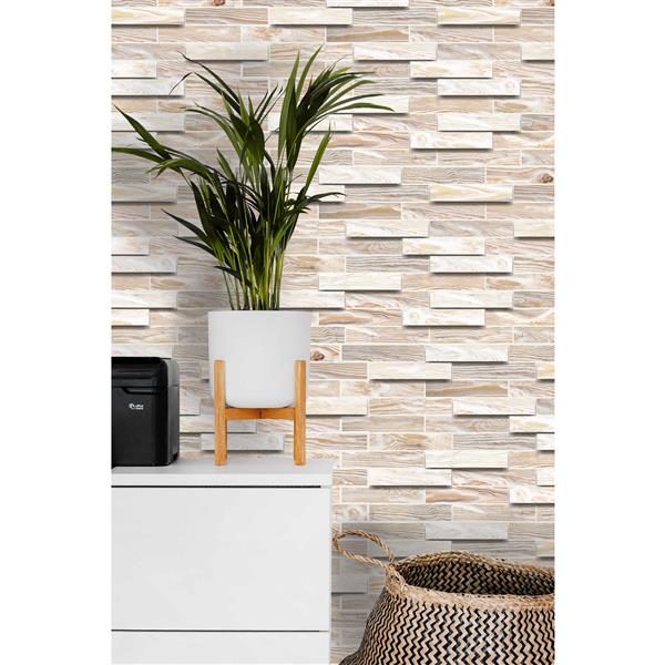 Dundee Deco PVC 3D Wall Panel - Off White Faux Oak Steps - 3.2-ft x 1.6-ft