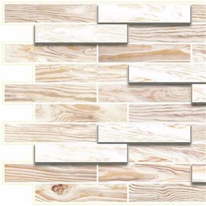 Dundee Deco PVC 3D Wall Panel - Off White Faux Oak Steps - 3.2-ft x 1.6-ft