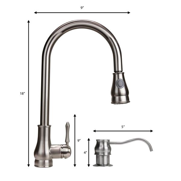 Robinet de cuisine «Coral», 18 po, nickel brossé