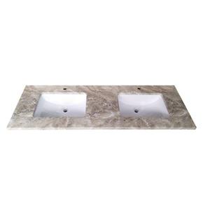 Luxo Marbre Double Sink Vanity Top - 61-in x 22-in - Quartz - Veined Brown.