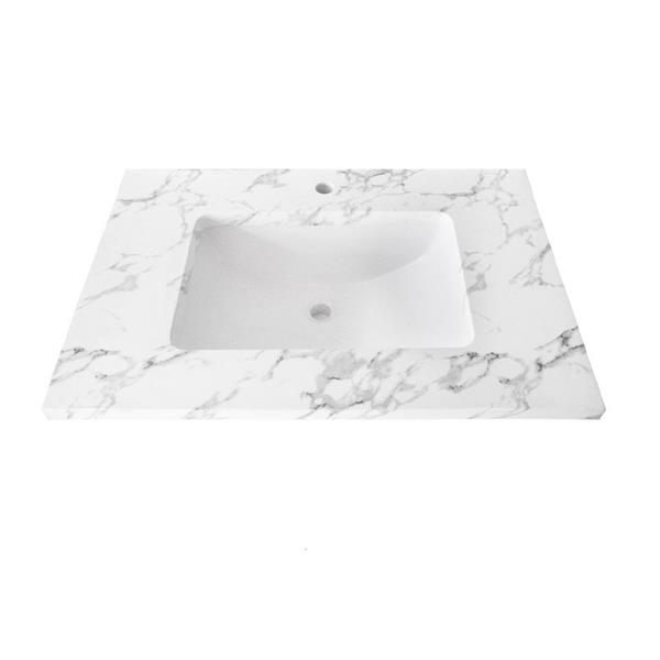 Luxo Marbre Single Sink Vanity Top 25 In X 22 Quartz Veined White 626954250706 Rona - 25 Undermount Bathroom Vanity Top